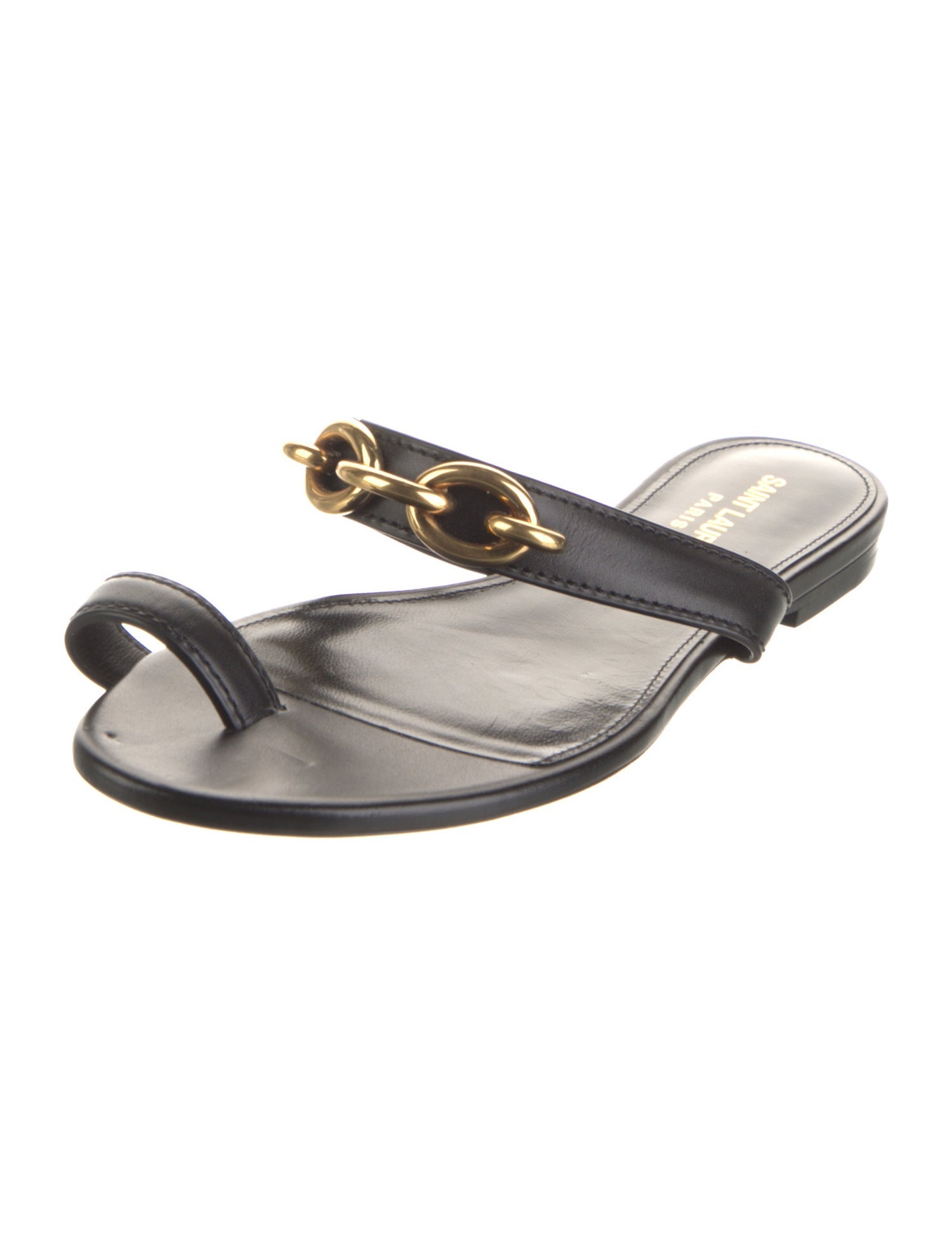 Saint Laurent Chain-Link Accent Leather Slides